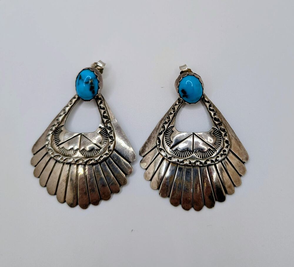 Southwest Sterling Silver and Turquoise Post Back Earrings 17.3grams